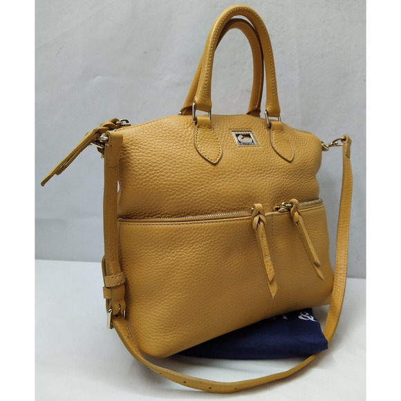 Dooney & Bourke Dillen Yellow Pebbled Leather Double Pocket Satchel Shoulder Bag - Picture 3 of 16